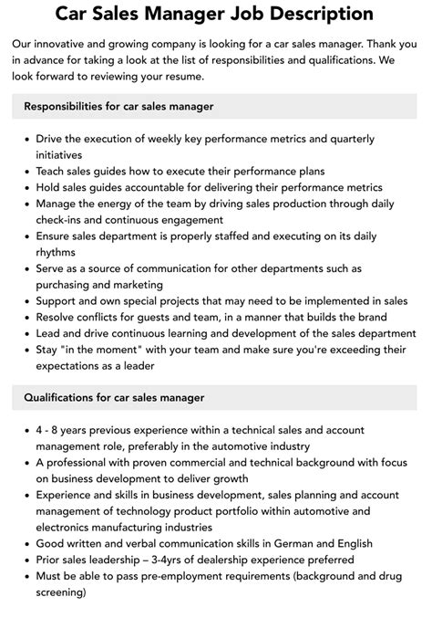 role of a car sales manager